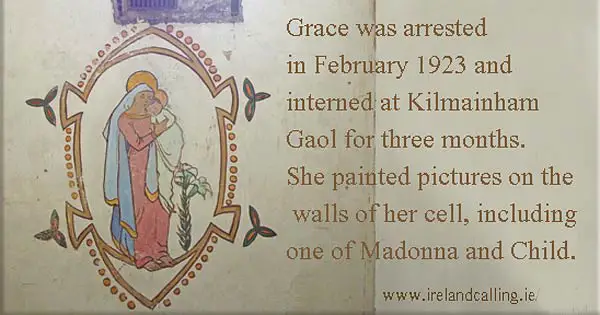 Grace Gifford's cell Madonna and Child painting Image copyright Ireland Calling