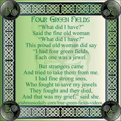 Four Green Fields poem. Image copyright Ireland Calling
