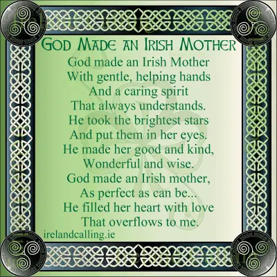 Poem. God made an Irish mother. Image copyright Ireland Calling
