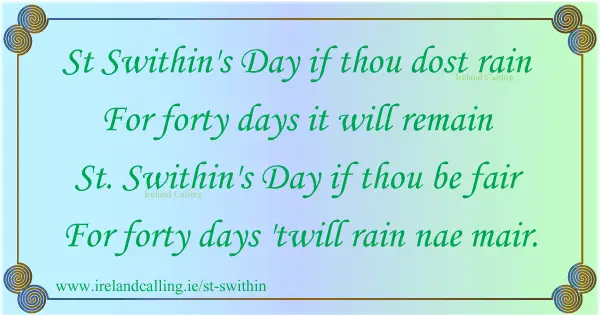 St Swithins Day rhyme. If thou dost rain. Image copyright Ireland Calling