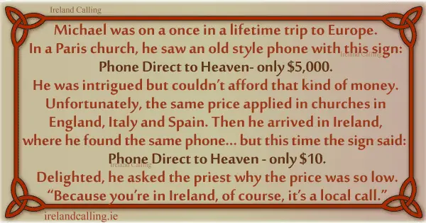 Irish jokes on bargains. Image copyright Ireland Calling