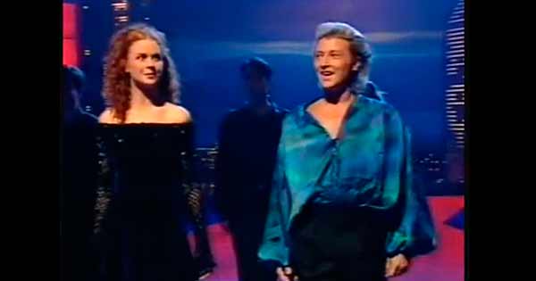 Jean Butler and Michael Flatley following Riverdance performance during the 1994 Eurovision Song Contest
