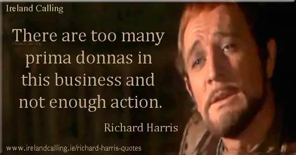 Richard Harris quote. There are too many prima donnas in the business and not enough action. Image copyright Ireland Calling