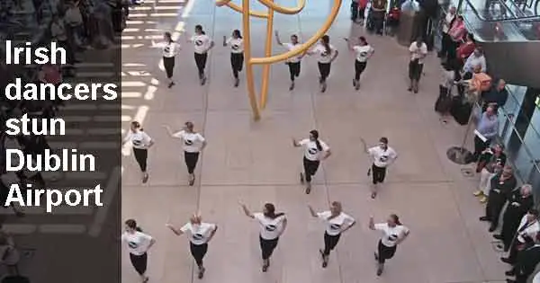 Flashmob of Irish dancers perform at Dublin Airport
