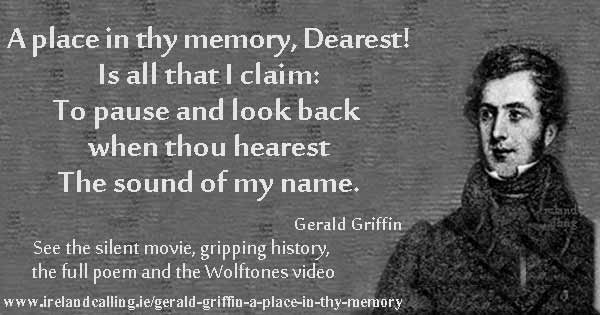 Gerald Griffin - wrote The Collegians- turned into silent movie - Colleen Bawn