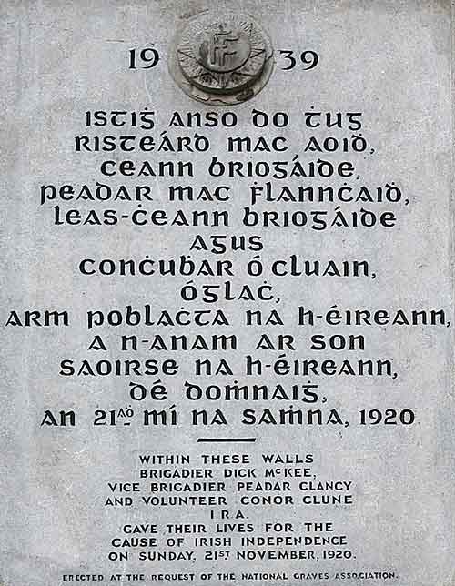 Dick McKee, Peadar Clancy and Conor Clune Commemorative plaque Dublin Castle
