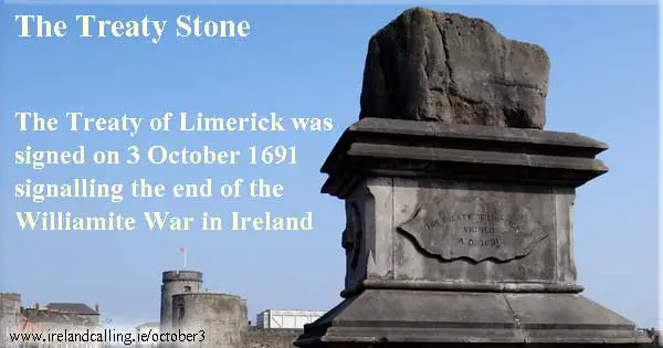 Treaty Stone, Limerick - - 14,000 Irihmen and their families fled to France - Wild-Geese. photo Upsn CC3 