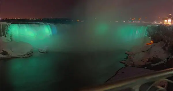Niagara Falls, bathed in green for St Patrick's Day