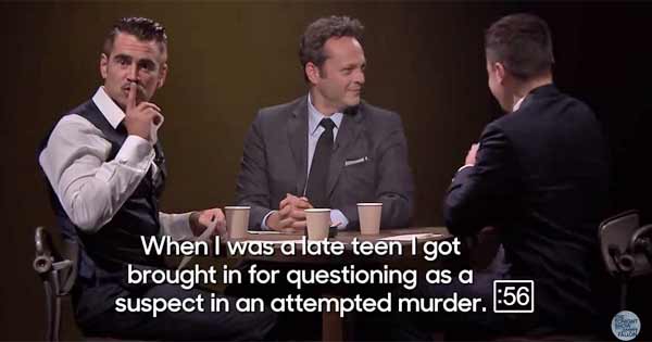 Colin Farell appears on the Jimmy Fallon show and says he was arresrted for attempted murder when he was a late teen.