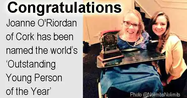 Congratulations - Joanne O'Riordan of Cork has been named the world’s ‘Outstanding Young Person of the Year’