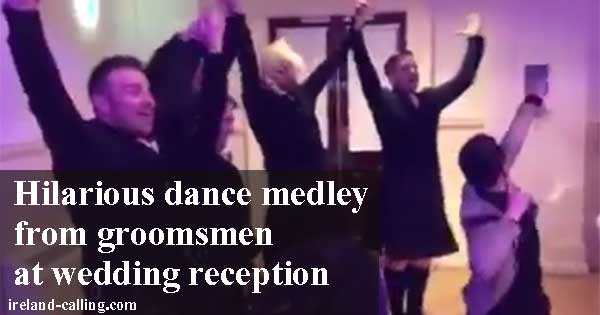Groomsmen put on fantastic dance medley at wedding reception