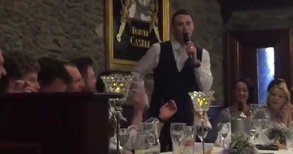 Irish groom sings TV theme tune during wedding speech
