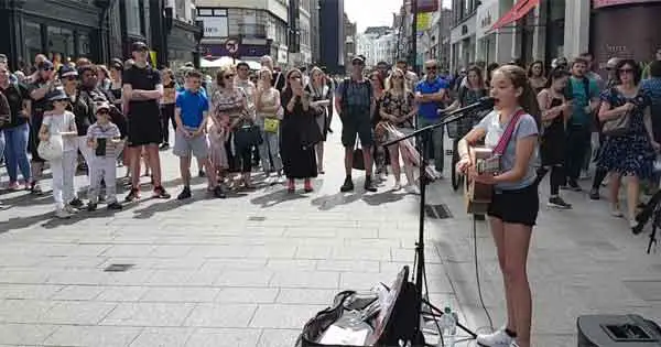 Allie Sherlock performs on Grafton Street, Dublin