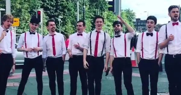 Irish acapella group sing classic Father Ted song on Dublin streets