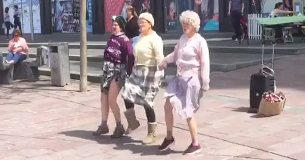 Dancing Grannies perform Riverdance on a Belfast street