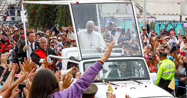Pope Francis will tour Dublin in his Popemobile. Photo copyright Agencia de Noticias ANDES CC2