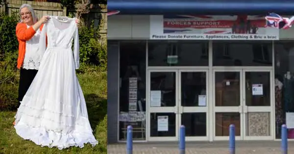 Granny finds her own wedding dress for sale in charity shop 36 years later