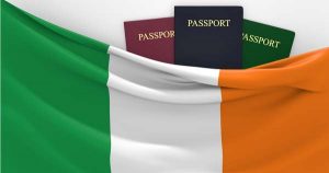 Irish flag and passports