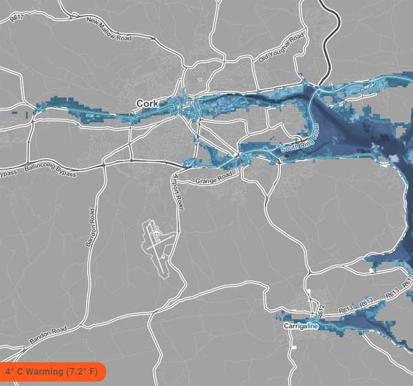 Interactive map shows the impact of rising sea levels on Cork