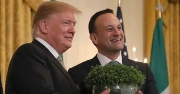 Shamrock bowl handover between President Trump and Taoiseach Leo Varadkar