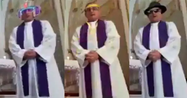 Priest accidentally turn filters on during digital broadcast of mass