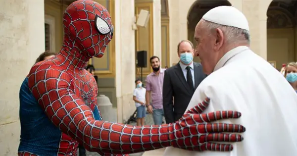 Spider-Man meets the Pope and he is a real-life superhero