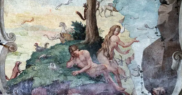 Adam and Eve in the Garden of Eden fresco 
