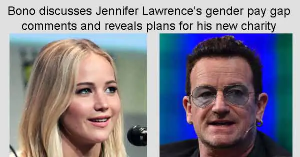 Bono discusses Jennifer Lawrence’s gender pay gap comments and reveals plans for his new charity. Photos copyright Gage Skidmore cc4 and Web Summit cc2 