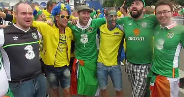 irish and Swedish fans enjoy carnival atmosphere at Euro 2016
