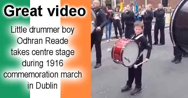 Great video - Little drummer boy Odhran Reade takes centre stage during 1916 commemoration march in Dublin